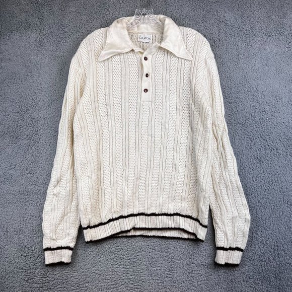 Vintage 50s 60s Cable Knit Stitch Sweater by Damon size L - Picture 1 of 9